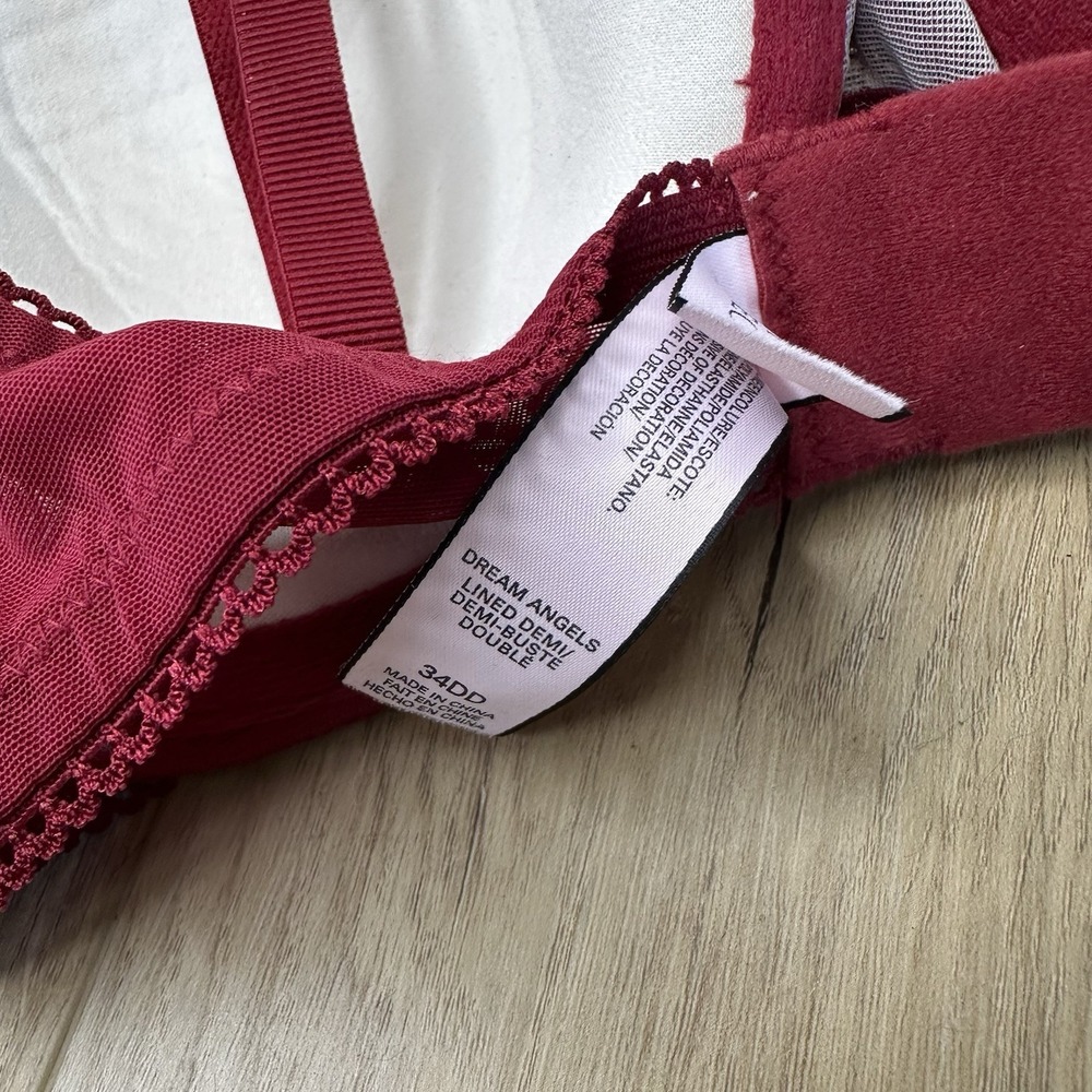 NWOT Victorias Secret Dream Angels 34DD Push Up Wine Red Lace Padded - Picture 4 of 5